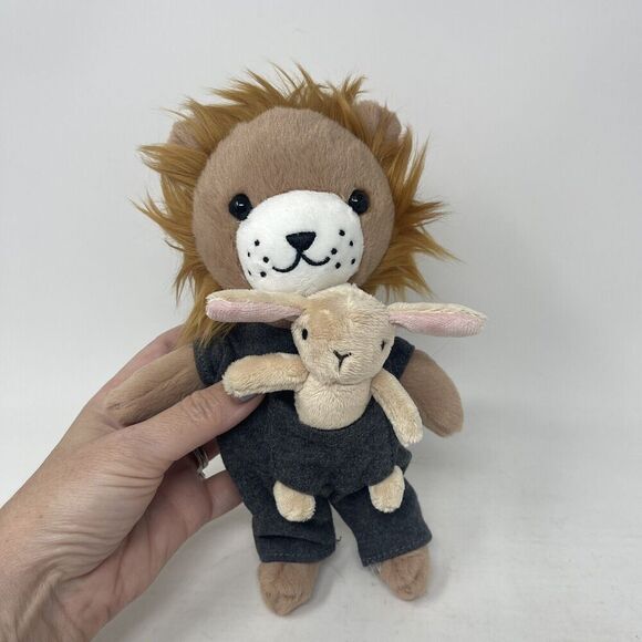H&M Lion Bunny Plush Stuffed Animal Gray Pouch Outfit Baby Rabbit Toy Brown New - Picture 2 of 6